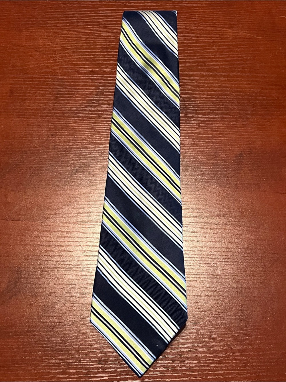 Arrow Navy Silk Tie with Yellow and White Stripes